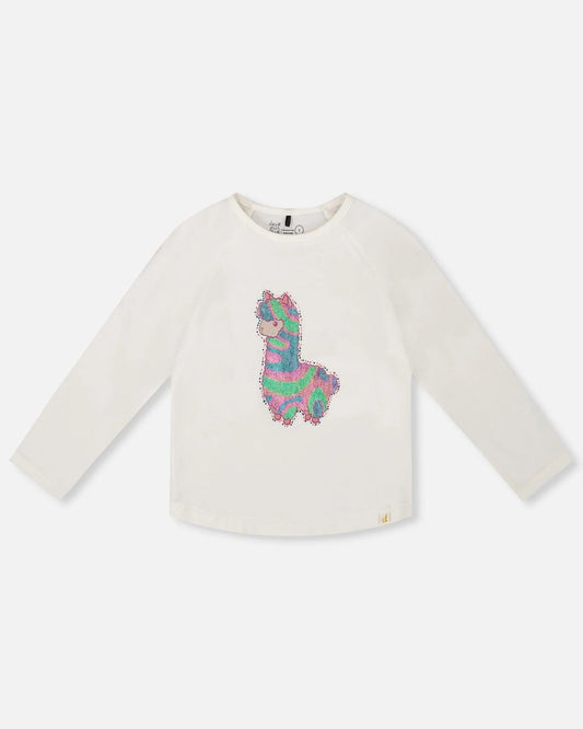 Organic Cotton T-Shirt Off White With Llama