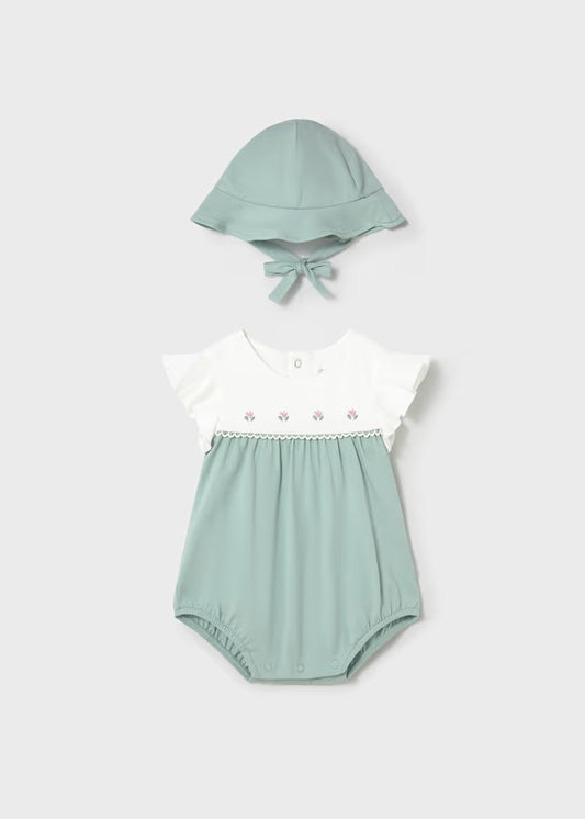Mayoral 1602 Newborn Girl Floral Romper with Hat