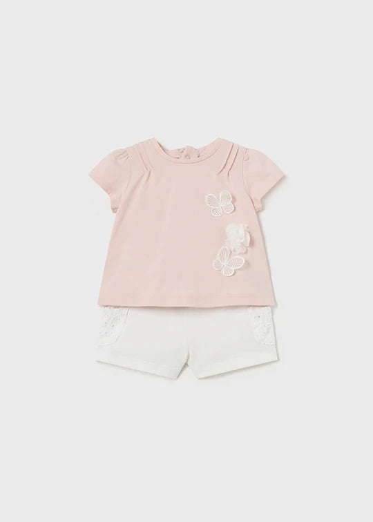 Nude Tee with White Pocket Shorts