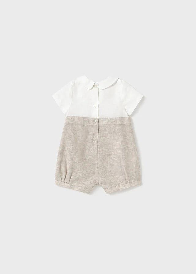 Khaki and White Linen Romper