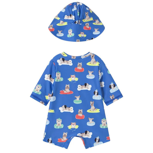 Puppy Print Rashguard One Piece and Matching Hat