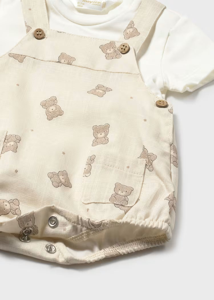 Mayoral 1621 Newborn Boy Printed Dungaree with T-shirt Set