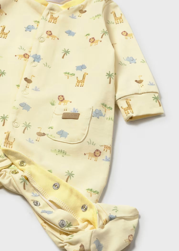 Mayoral 1717 Newborn Boy Printed One-Piece with Hat