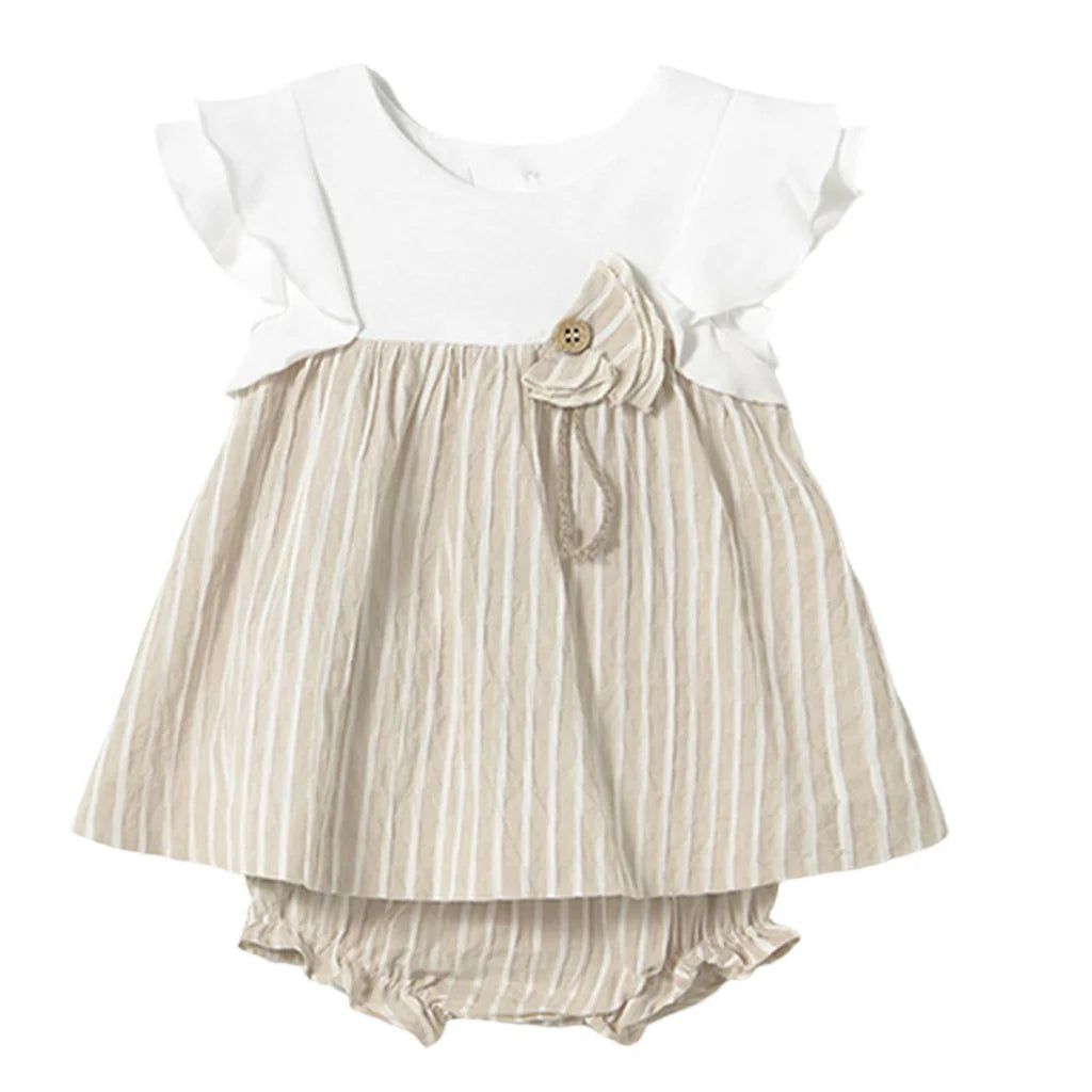 Khaki Stripe Ruffle Dress
