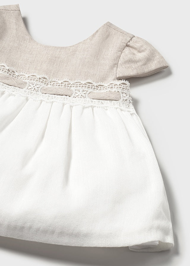 Khaki and White Linen Dress