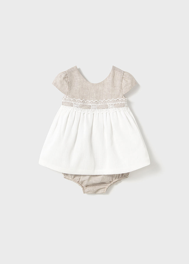 Khaki and White Linen Dress