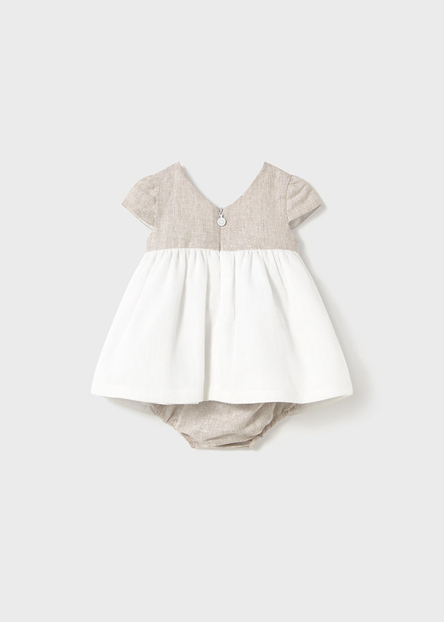 Khaki and White Linen Dress