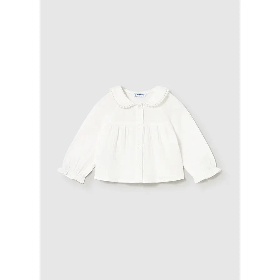 Mayoral 2114 Natural Baby Girl Button Up Collard Shirt