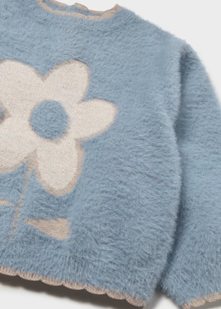 Mayoral 2383 Blue Flower Fuzzy Sweater