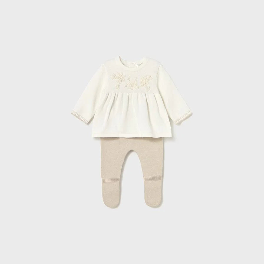 Mayoral 2553 Baby Girls Pants and Sweater Set - Soy