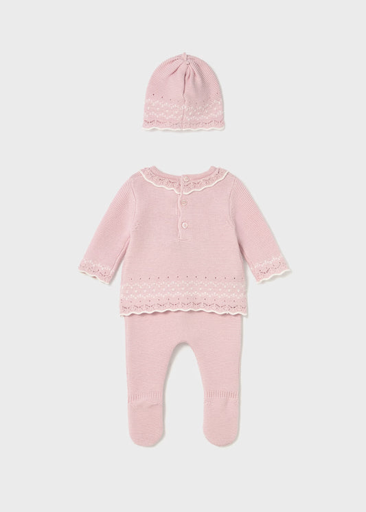 Mayoral 2556 Newborn Girl Pink 3-Piece Knit Set
