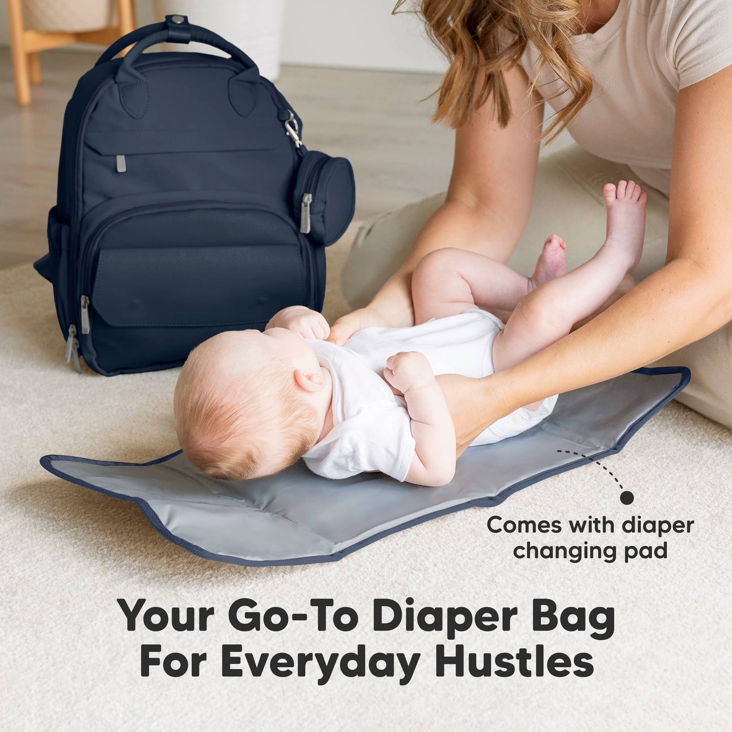 Play Diaper Bag Backpack, Baby Bag with Changing Pad: Navy Blue