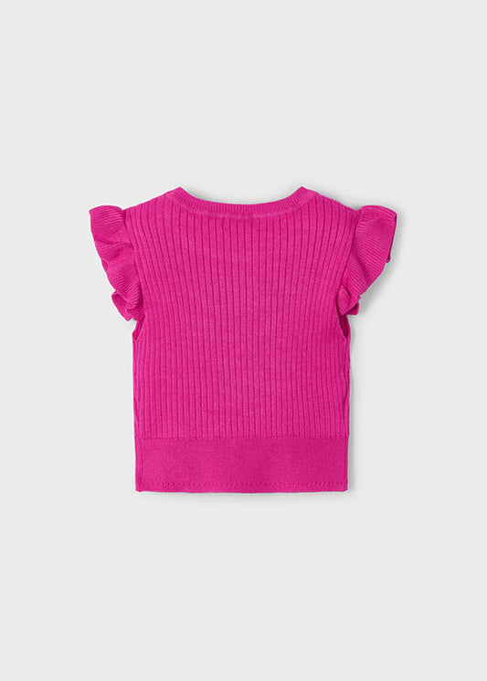 Magenta Sweater Knit Ribbed Ruffle Sleeve Shirt