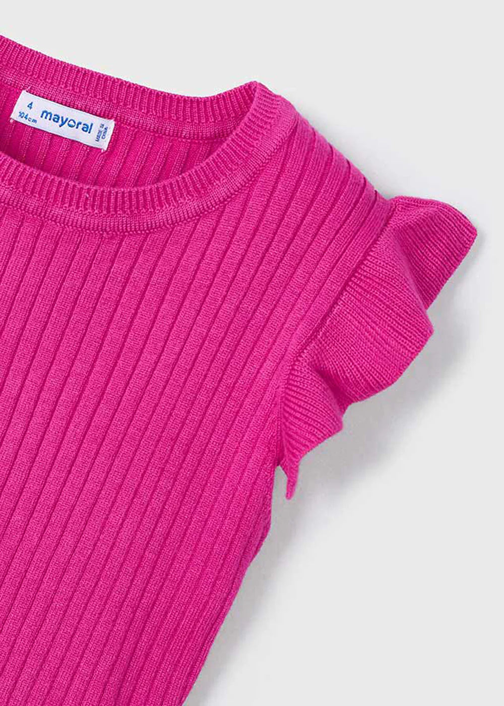 Magenta Sweater Knit Ribbed Ruffle Sleeve Shirt