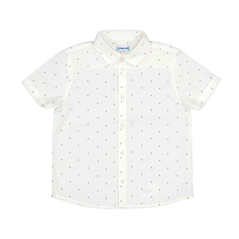 Short Sleeve Button Up with Blue/Red Micro Stamp