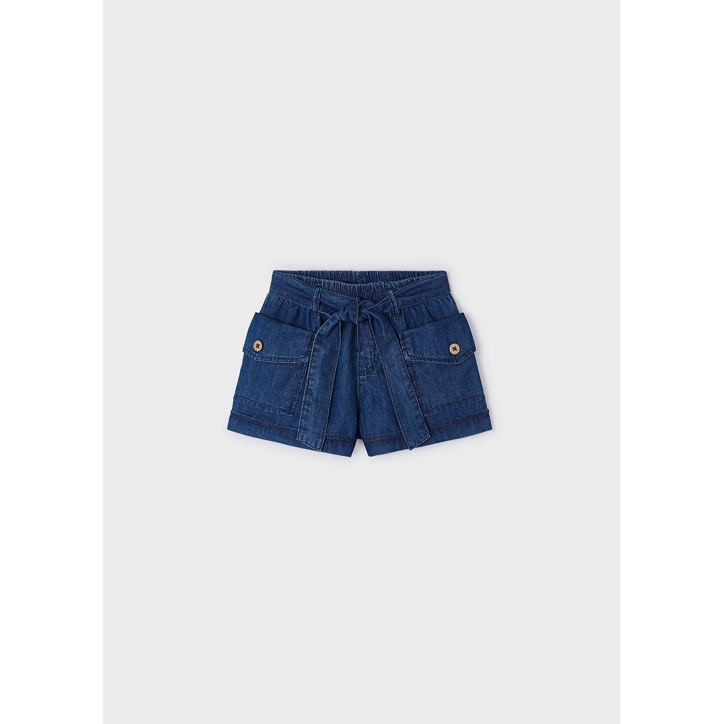 Medium Wash Denim Paperbag Short with Tie