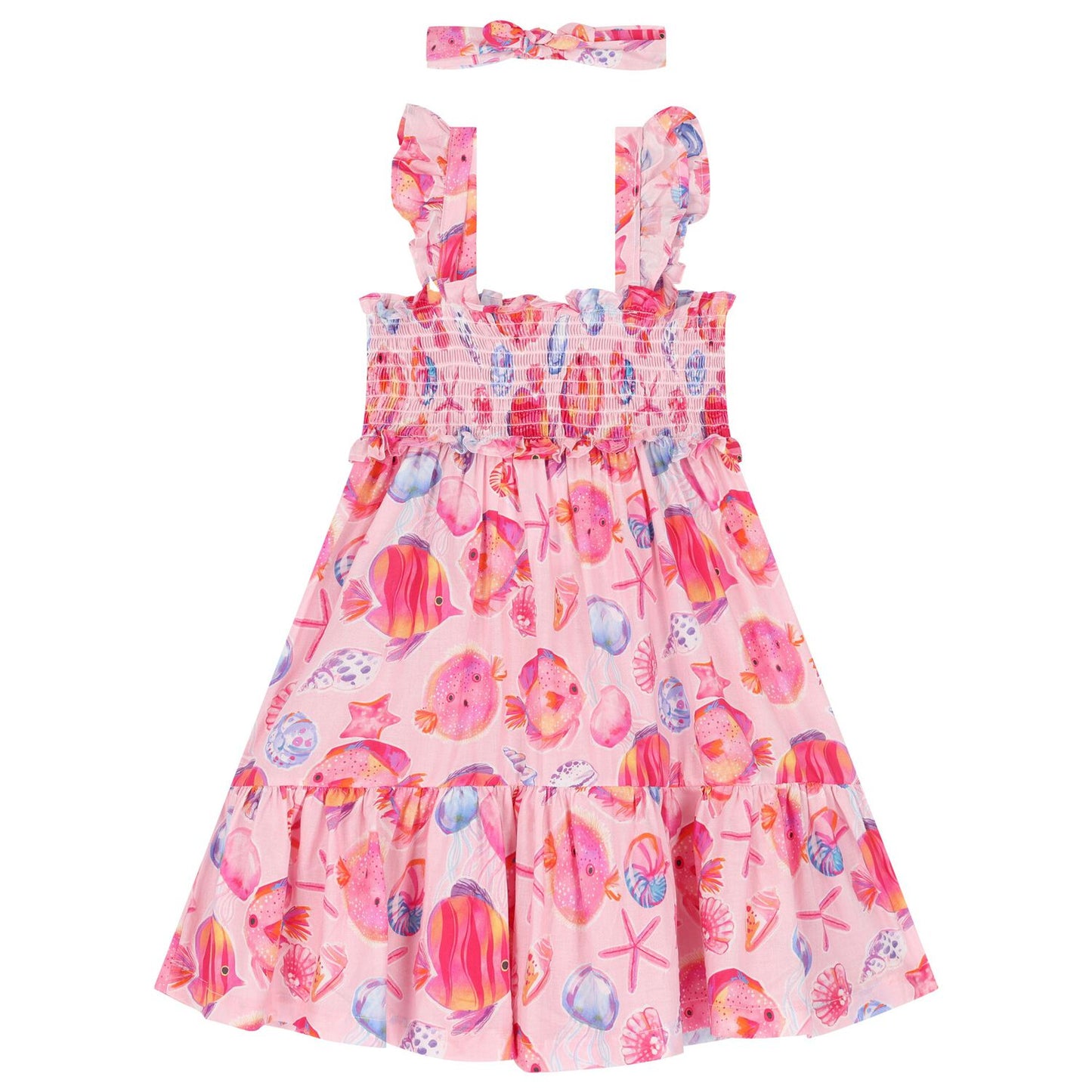 Fish Print Dress and Headband Set