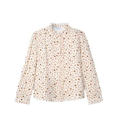 Tan and Navy Printed Blouse