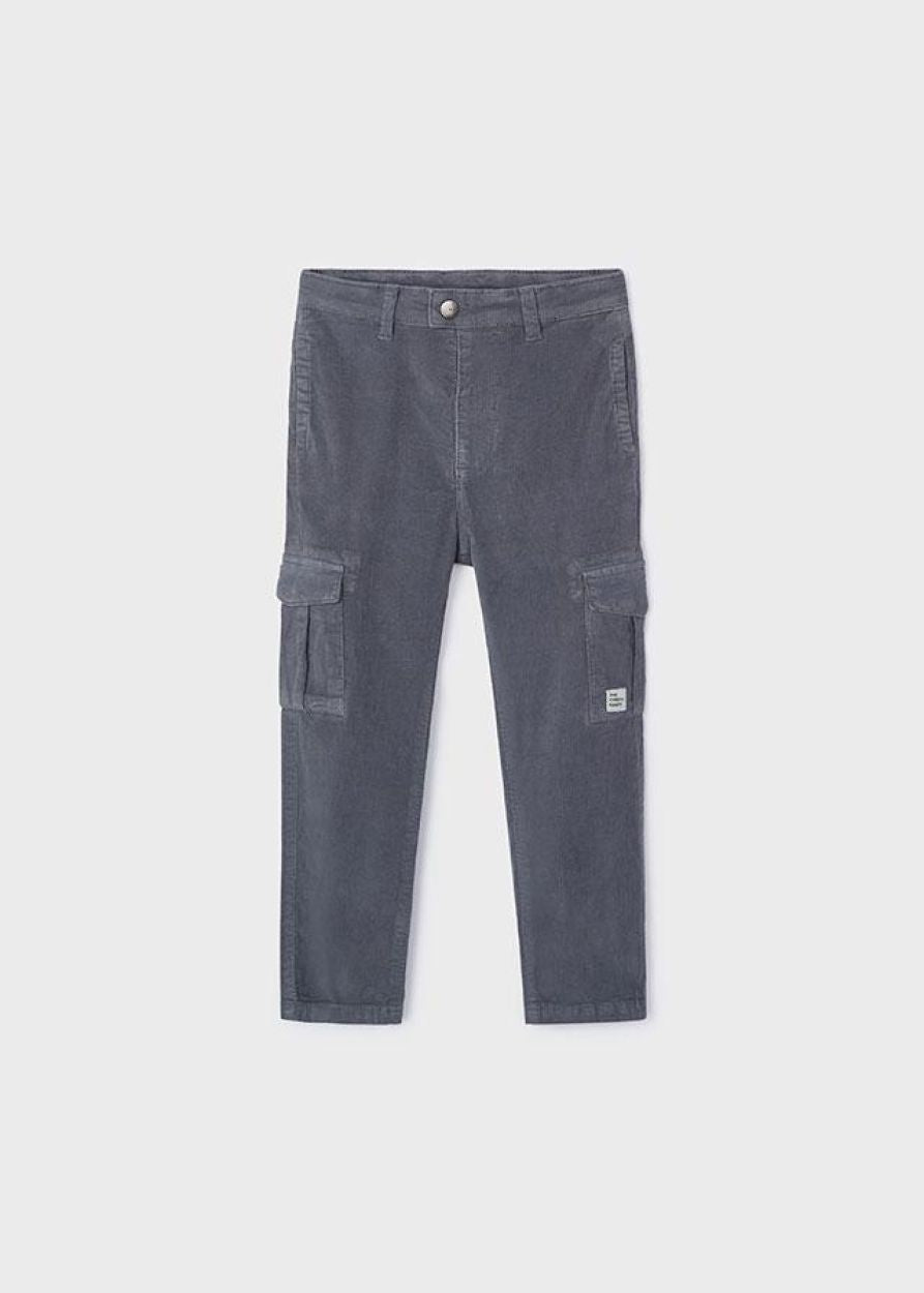 Cloudy Gray Corduroy Straight Leg Cargo Pants