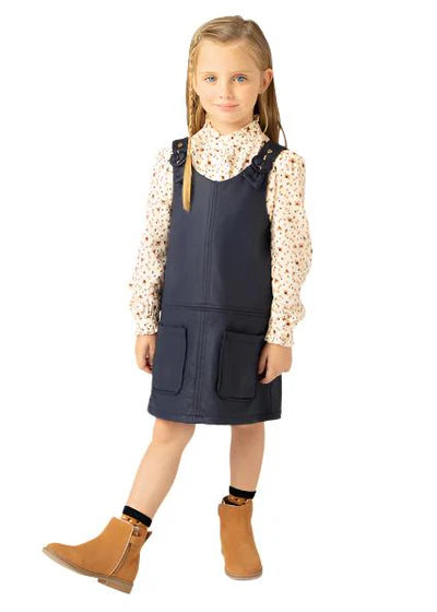 Girls Navy Knit Pinafore Dress