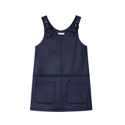 Girls Navy Knit Pinafore Dress
