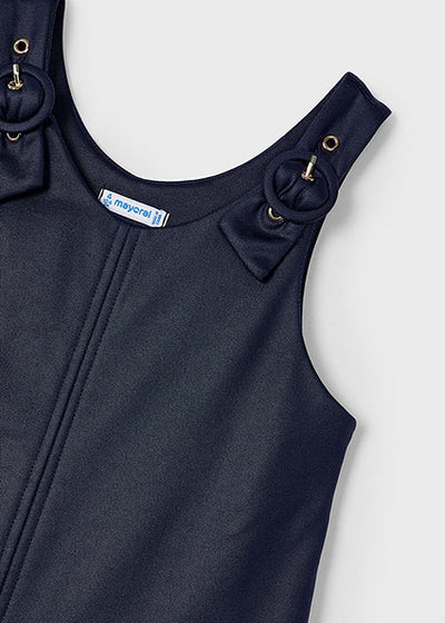 Girls Navy Knit Pinafore Dress