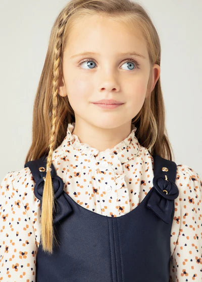 Girls Navy Knit Pinafore Dress