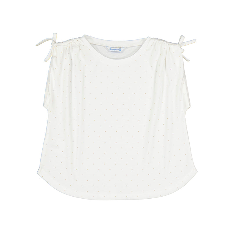 Ivory Tie Up Sleeve Tee with Gold Dots