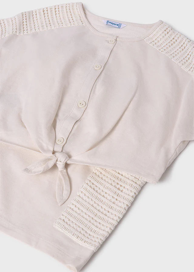 Ivory Two Piece Short Set with Crochet Details