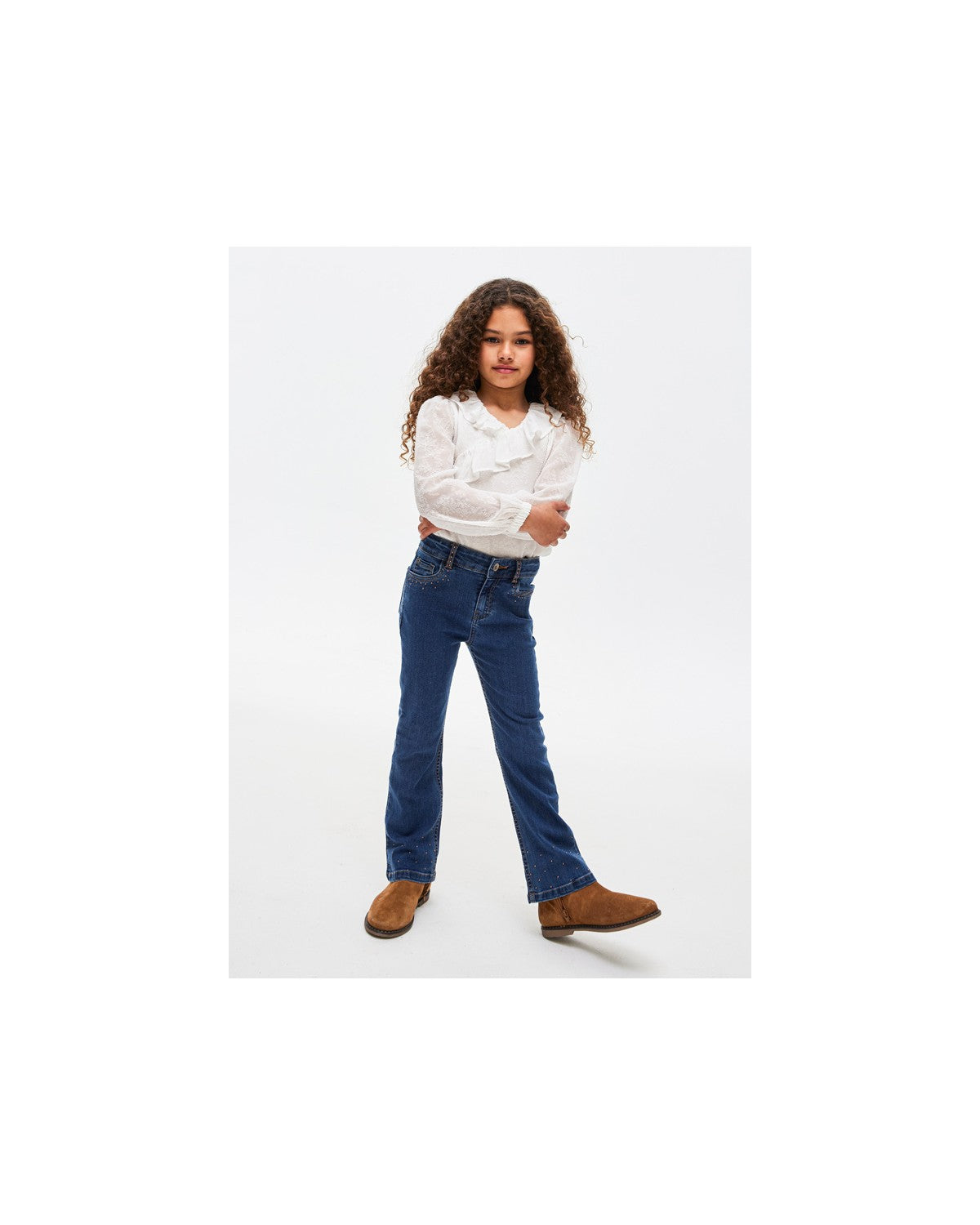 White Cross Over Ruffle Collar Blouse