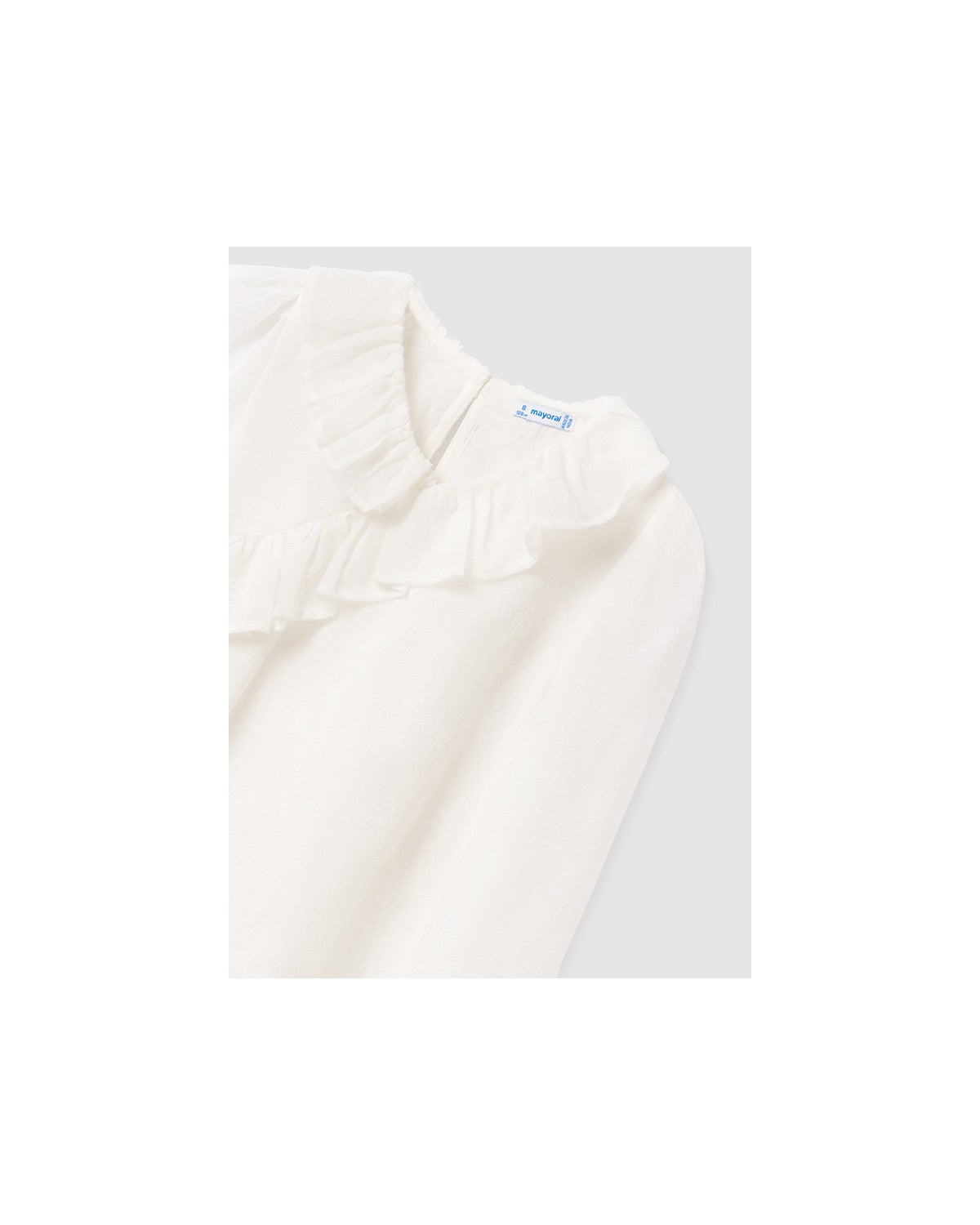 White Cross Over Ruffle Collar Blouse