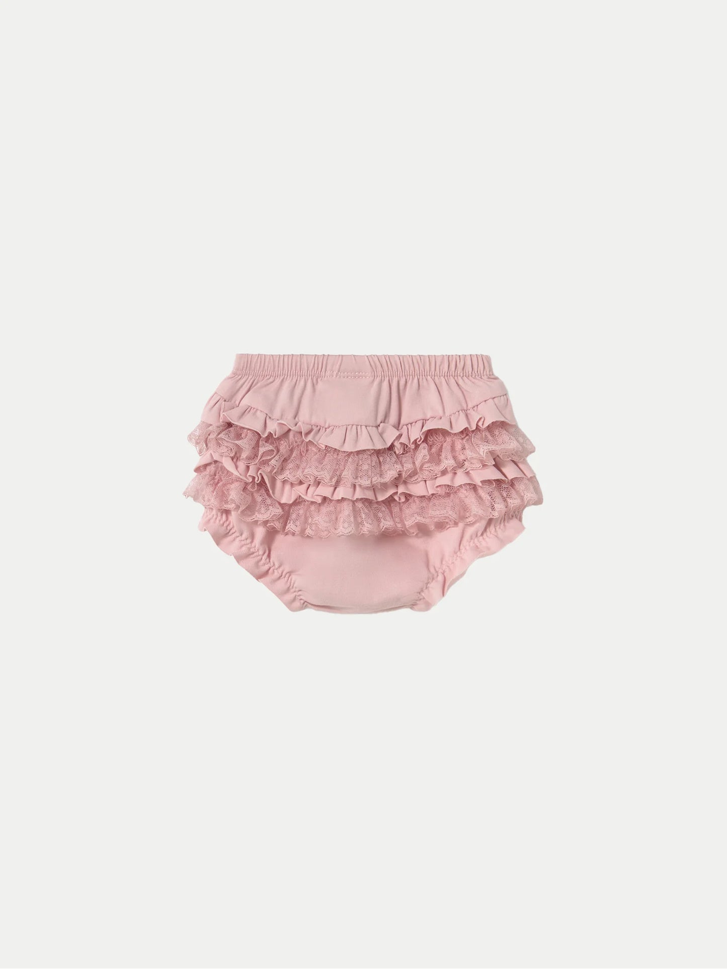 Pink Knit Ruffle Bloomers with Lace