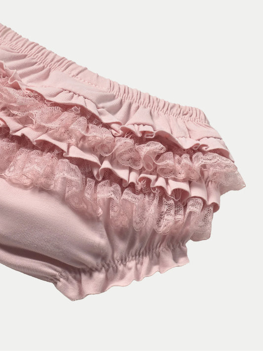 Pink Knit Ruffle Bloomers with Lace