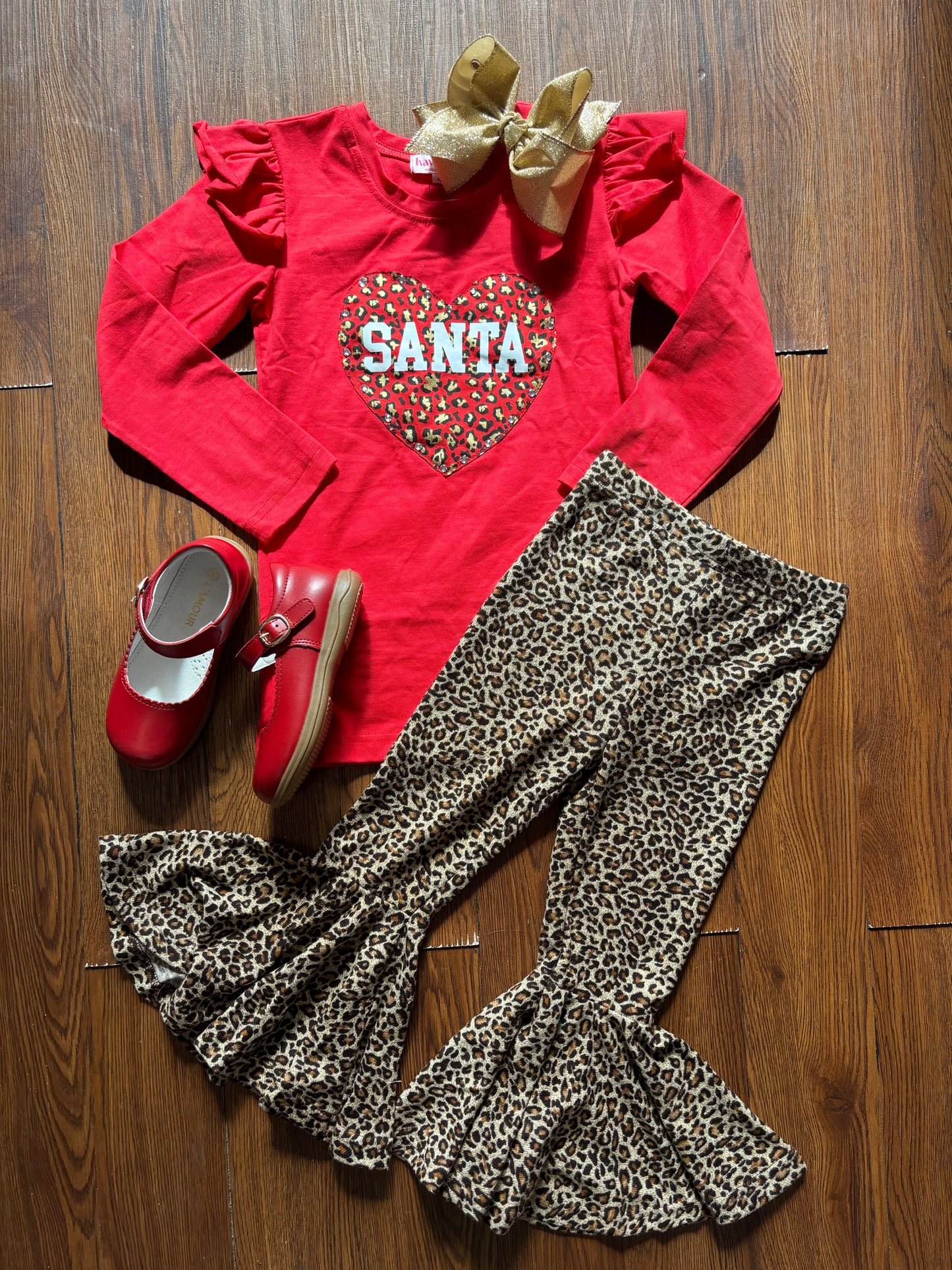 Red LS Ruffled Leopard Heart Tee