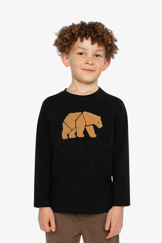 Deux Par Deux Organic Cotton Jersey T-Shirt Black And Beige Bear
