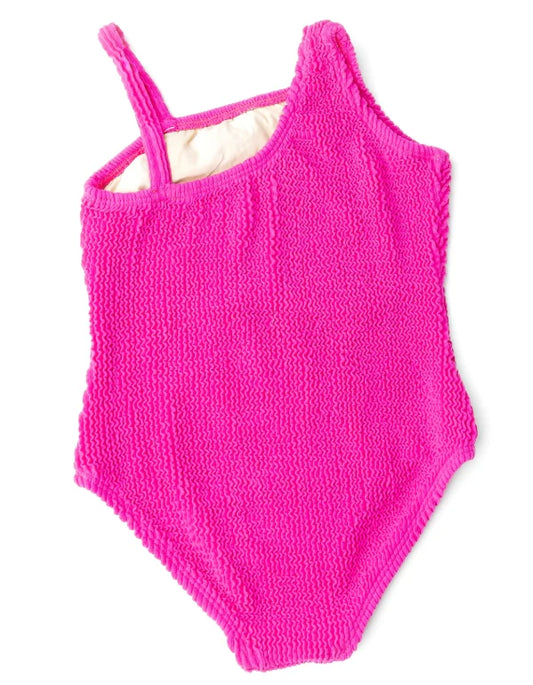 Berry Girls Crinkle Textured One Shoulder One Piece Swimsuit