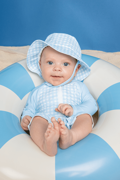 Blue Gingham Baby Rash Guard Set