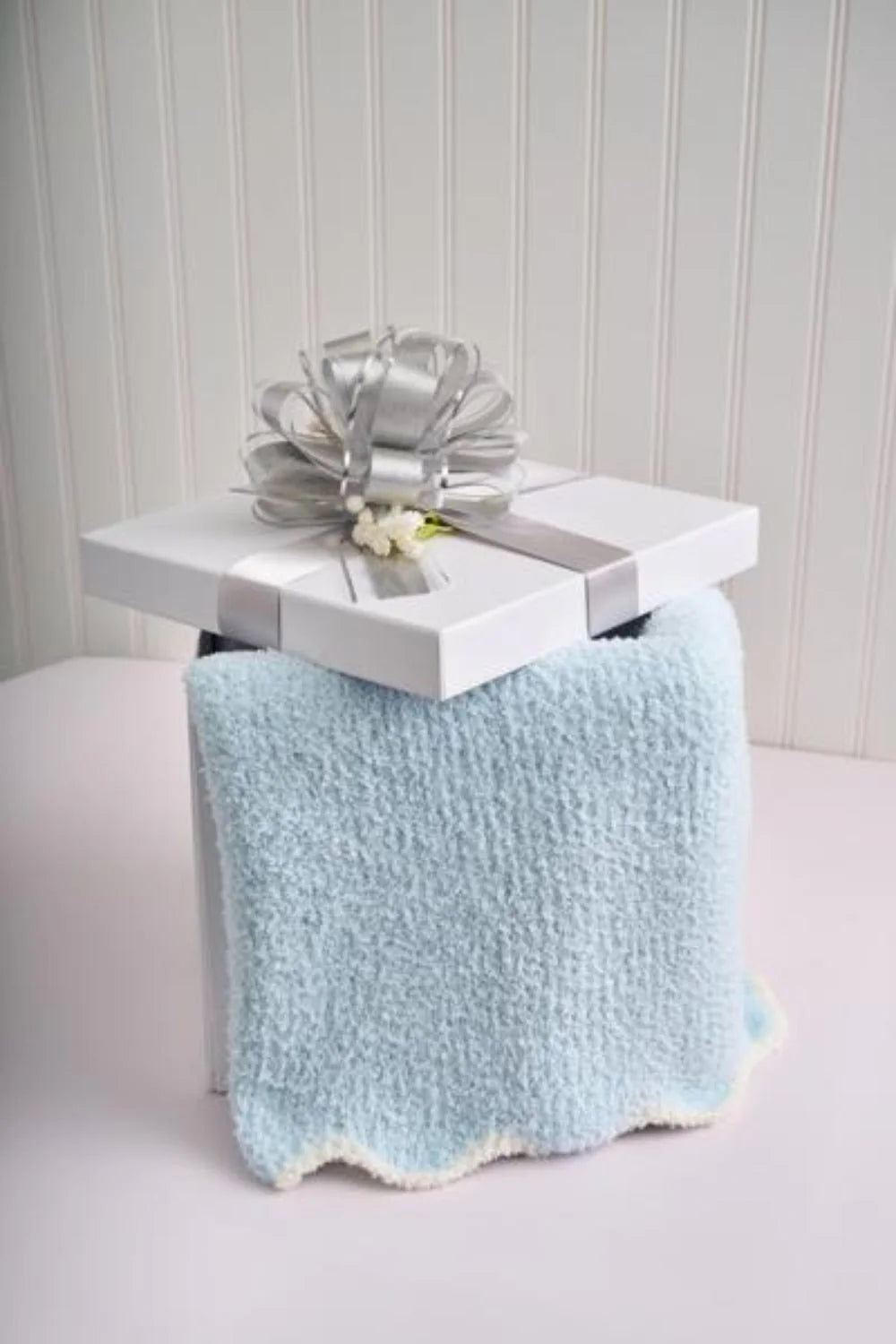 Blue Scallop Chenille Blanket