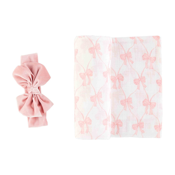 Bow Swaddle and Headband Set