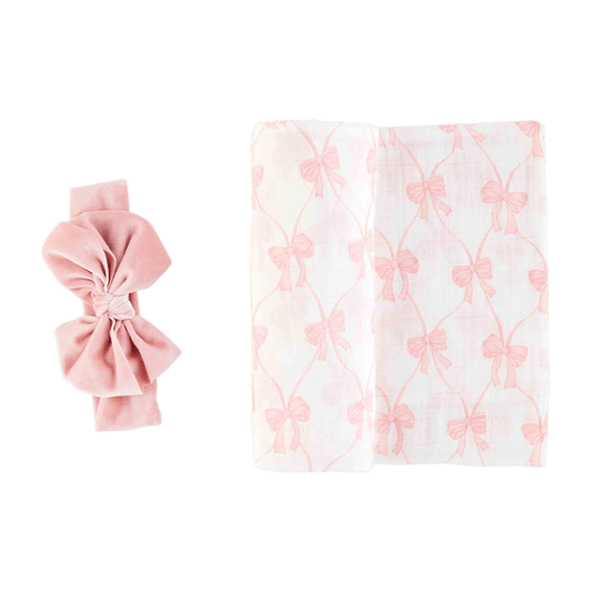 Bow Swaddle and Headband Set