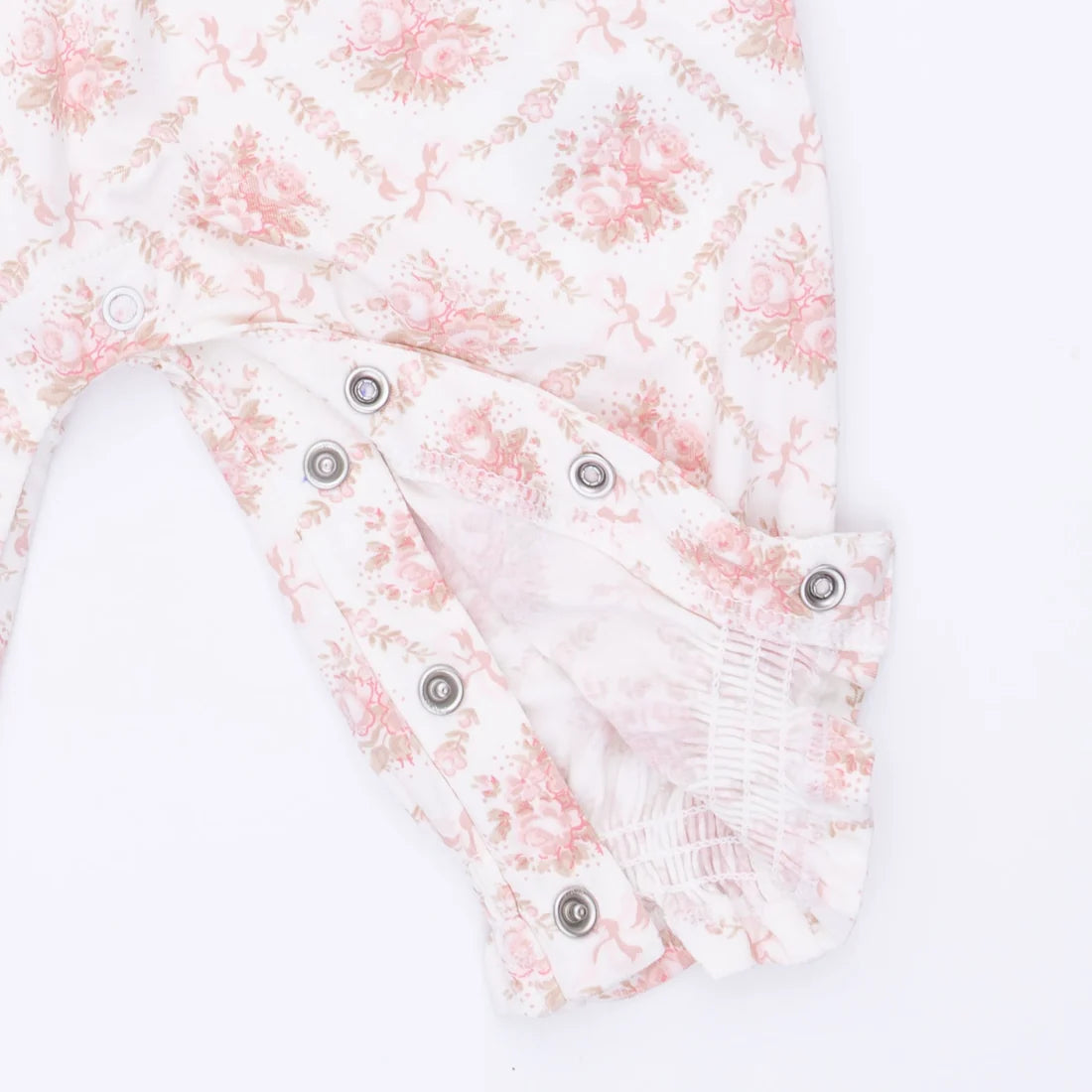 Rose Bow Lattice Smocked Long Sleeve Romper