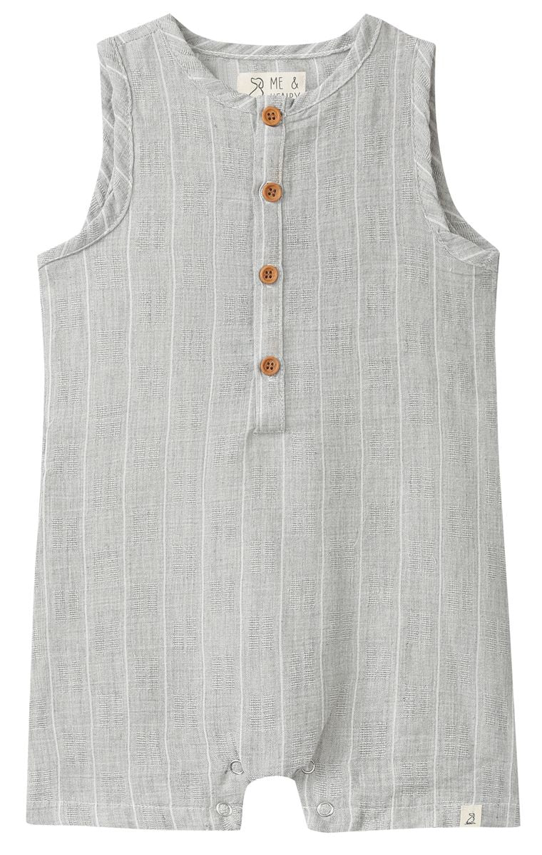 Gray Textured Plaid Cabin Playsuit