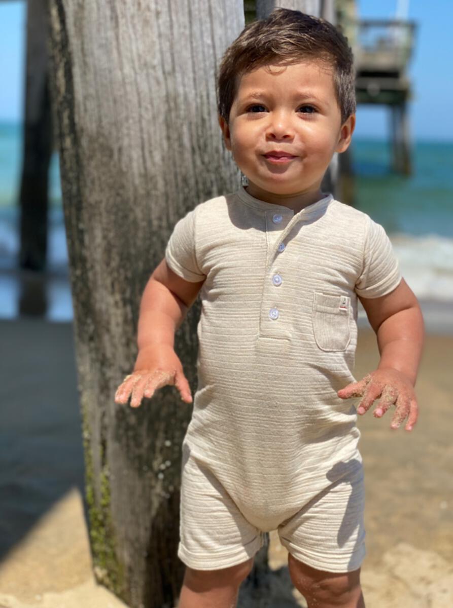 Beige Ribbed Camborne Henley Romper