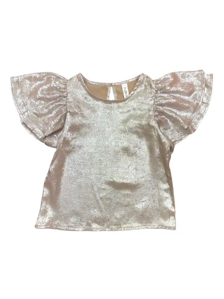Caramel Metallic Ruffle Sleeve Top