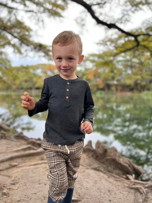 Adams Ribbed Henley- Charcoal