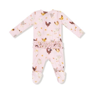 Collector Chickens - Pink - 2 Way Ruffle Zipper Footie