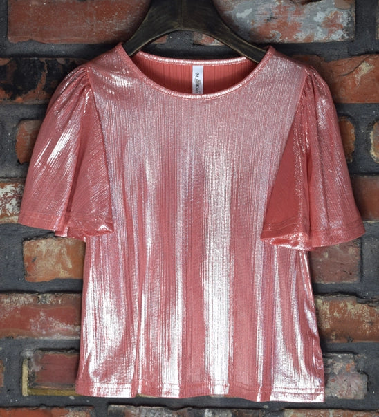 Coral Shiny 1/2 Sleeve Top