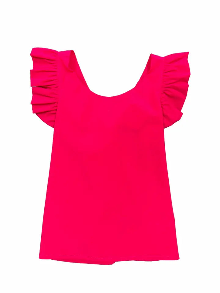 Fuchsia Crossed Back Ruffle Tank Top