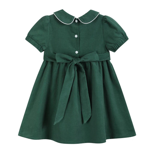 Green Corduroy Santa Smocked Dress
