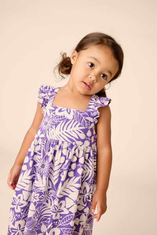 Tropical Foilage Ruffle Strap Dress